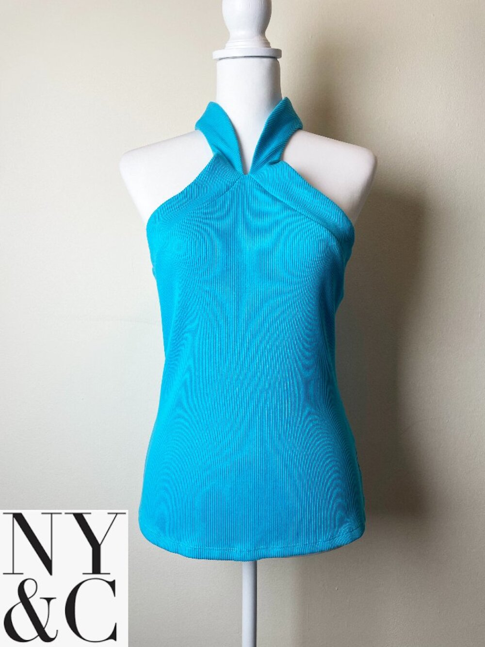 New York & Company Turquoise Ribbed Halter Top | Summer Sizzle | NWT Size S